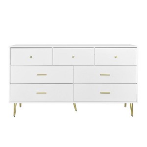 Seven Drawers Large Chest of Drawer Cabinet with Golden Handle and Golden Legs White Color - 1 of 4