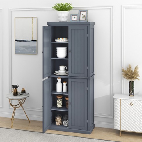 72.4 Minimalist Freestanding Kitchen Storage Cabinet Organizer, Kitchen  Pantry With 4 Doors And Adjustable Shelves Gray-modernluxe : Target