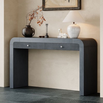 NicBex Rustic Console Table with Storage Drawers,Entryway Table with Curved Corners & Thick Legs,Fluted Foyer Tables for Entryway,Living Room