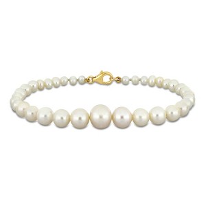 EVERLY JEWELRY | 10K Yellow Gold 3.5 - 8.5mm White Freshwater Cultured Graduated Pearl Bracelet, 7.25 inc - 1 of 4