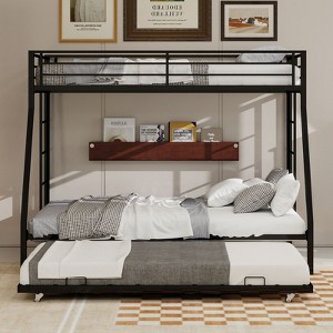 Okak Twin/Full Robust Metal Bunk Bed with Ladders & Rolling Trundle,Contemporary Bed Frame for Bedroom,Dormitory - 1 of 4
