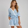 Knit & Lounge Women’s Belted Romper Zig Zag Trim V-Neckline 3/4 Sleeves Tie Waist Flowy Fit Summer One-Piece - 4 of 4