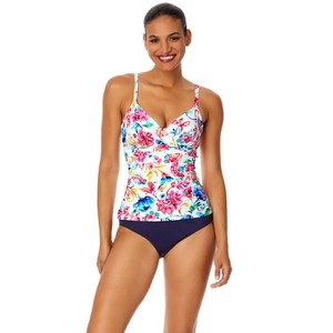 Women's Watercolor Paisley Twist Front Underwire Tankini Swim Top - 1 of 4