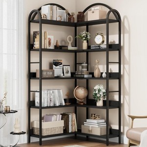 5 Tier Corner Bookshelf, 68.5" Tall L Shaped Bookcase, Metal Frame, Freestanding Display Shelf, for Home Office, Bedroom, Living Room, Black - 1 of 4