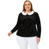 Agnes Orinda Women's Plus Size Long Sleeve Peter Pan Collar Stars Vintage Velvet Blouse - 3 of 4