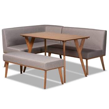 4pc Odessa Mid-Century Modern Fabric Upholstered Wood Dining Nook Set Walnut/Brown - Baxton Studio