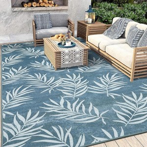Modern Leaves Pattern Outdoor/Indoor Rug - Low Pile, Non-Shedding & Easy-Care - 1 of 4
