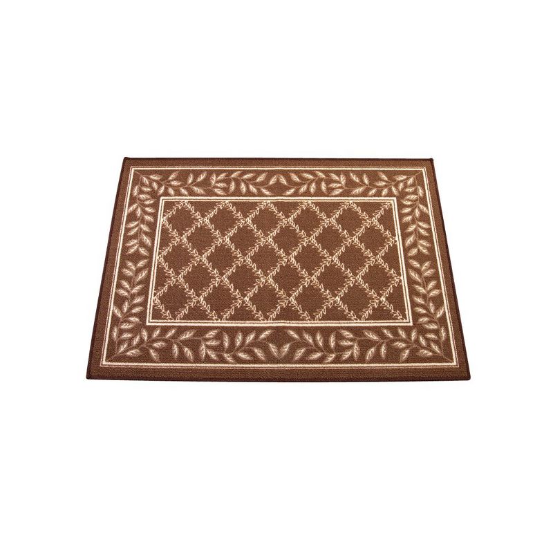 Collections Etc Two-Tone Lattice Rug with Leaf Border with Skid-Resistant Backing, Home Decor and Floor Protection, 1 of 3
