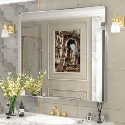 Apmir Rectangular Aluminum Alloy Framed and Tempered Glass Wall Bathroom Vanity Mirror in Matte Black/ Gold/ Silver/ Brown