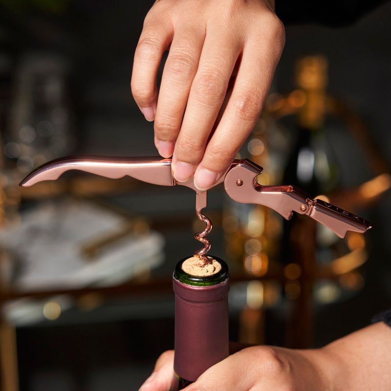 Viski Copper Double Hinged Corkscrew Wine Bottle Opener and Foil Cutter, Waiter’s Corkscrew Wine Key, 4 of 11