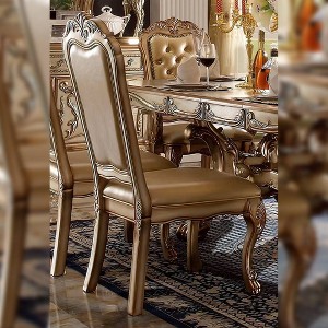 21" Dresden PU Dining Chairs Bone White/Gold Patina - Acme Furniture: Carved Wood, Claw Feet, Padded - 1 of 4
