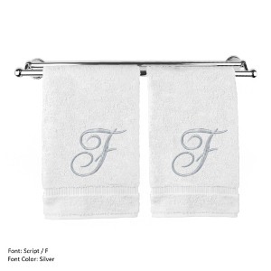 BC BARE COTTON Monogrammed Hand Towel, 100% Turkish Cotton - Set of 2 - White - Silver Script - 1 of 1