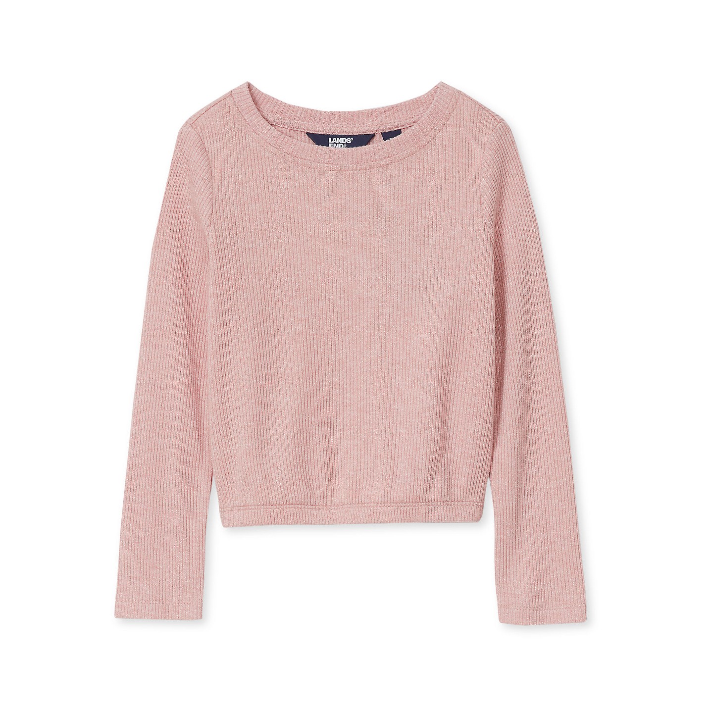 Детский топ Lands' End Long Sleeve Sparkly Knit Top - Large - Cashmere Rose, цвет: Розовый — фото 1