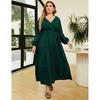 Coolmee Women Plus Size Boho Floral Casual V Neck Long Sleeve Waist Tie Ruffle Flowy Midi Dress - 3 of 4