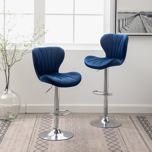 Roundhill Furniture Ellston Upholstered Adjustable Swivel Barstools in Blue, Set of 2 - image 1 of 4