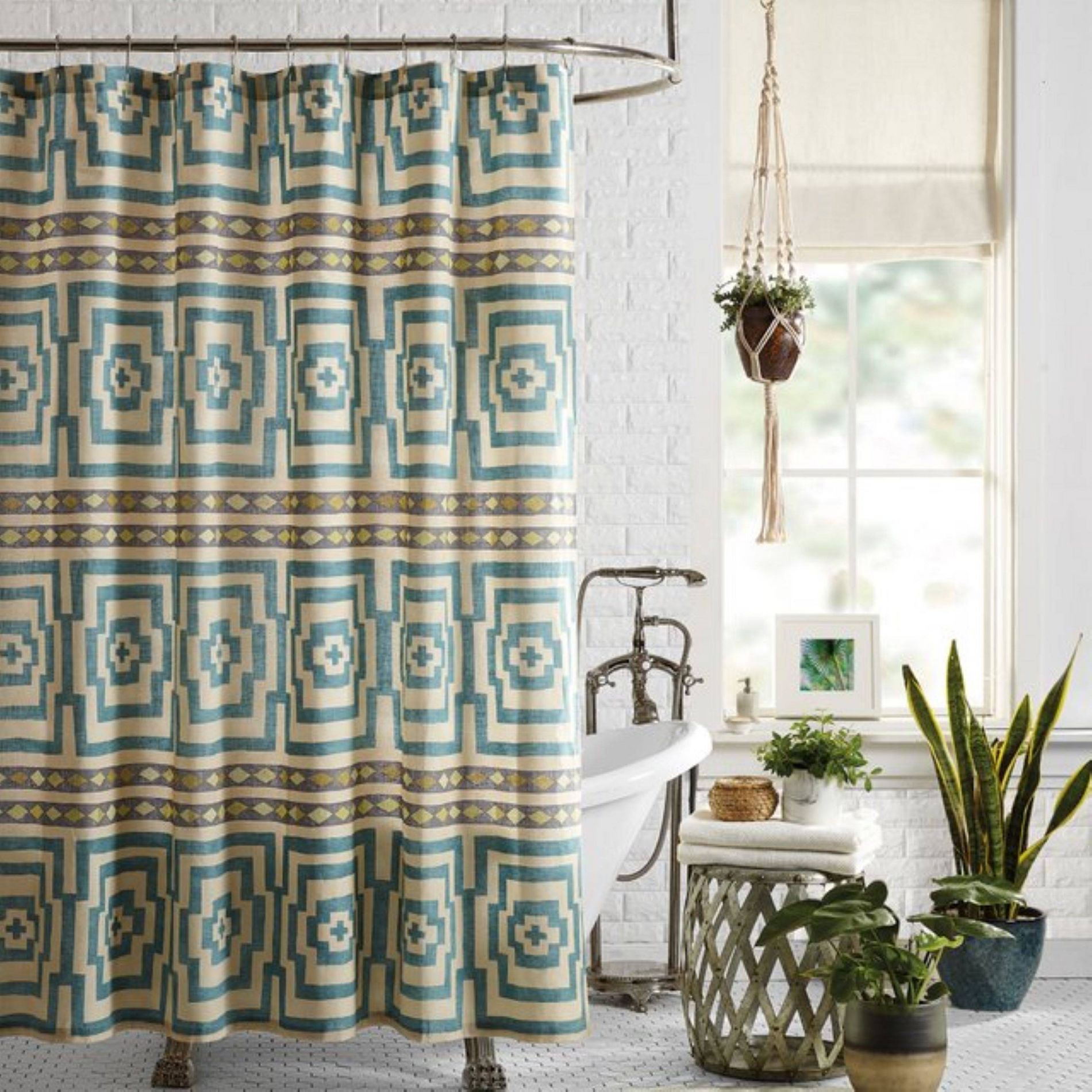 Jungalow Hypnotic Shower Curtain Blue : Microfiber, Machine Washable, Non-Slip Backing