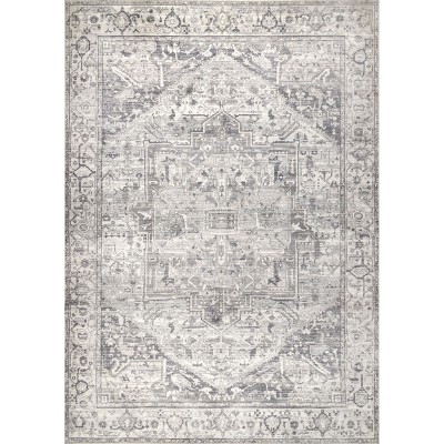 Brielle Gray Vintage Medallion Washable Area Rug 5' x 8'