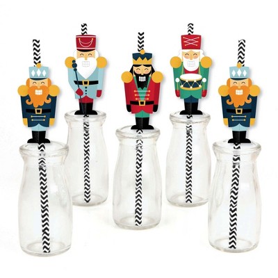 Big Dot of Happiness Christmas Nutcracker - Paper Straw Decor - Holiday Party Striped Decorative Straws - Set of 24