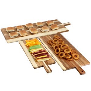 MegaChef 3 Piece Acacia Wood Charcuterie Cheese Board Set with Handles - 1 of 4