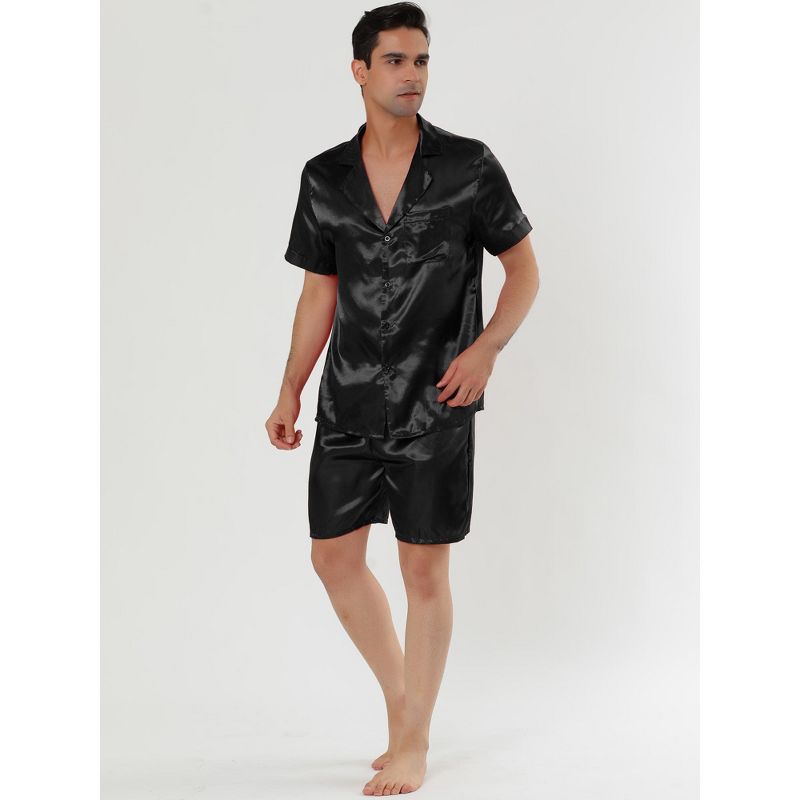 Lars Amadeus Men's Satin Pajama Set Summer Short Sleeve Night Wear Sleepwears Sleep Lounge Sets, 2 of 5