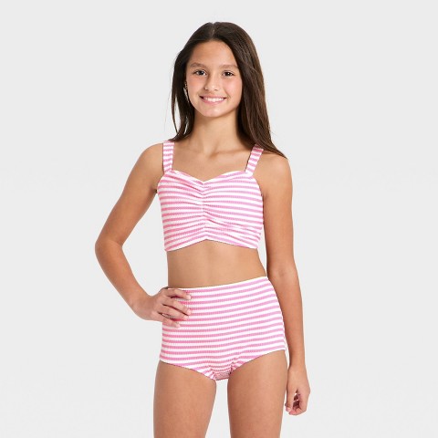 Детские купальники Art Class Girls' Crinkle Striped Bikini - art class™ Pink L