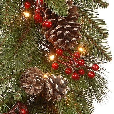 Bristle Berry Pine 24" Artificial Christmas Wreath with Flickering Candle