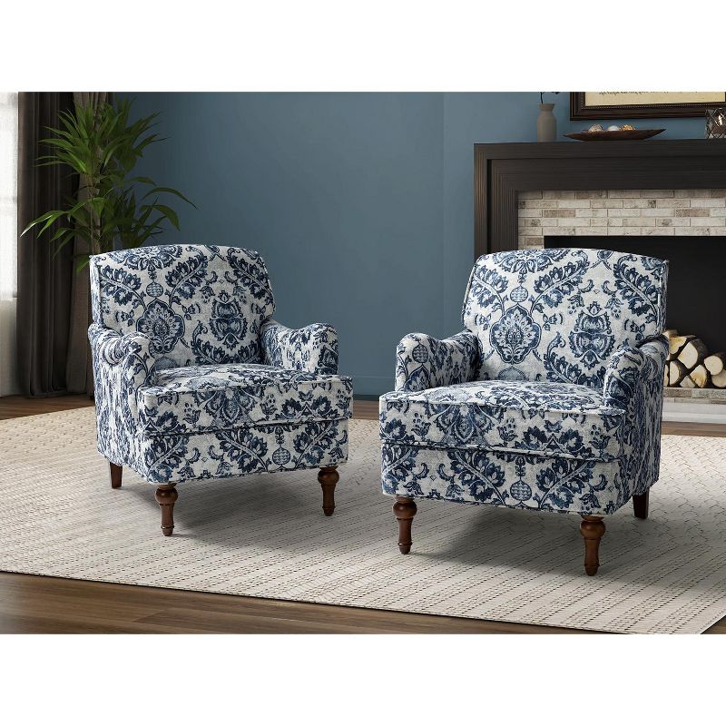 Set of 2  Adonia Traditional Wooden Upholstered Armchair with Turned Legs Bedroom and Living Room | ARTFUL LIVING DESIGN, 2 of 11