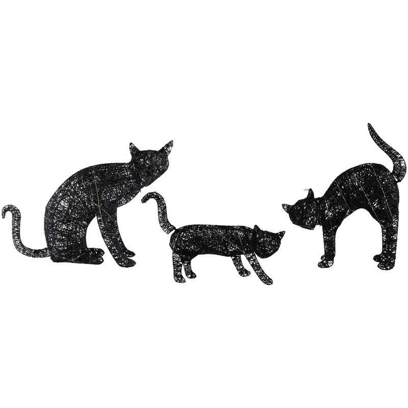 Northlight Set of 3 LED Lighted Black Cat Family Outdoor Halloween Decorations 27.5", 1 of 7
