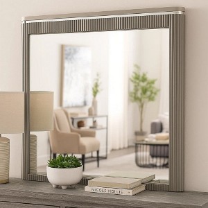 Royal Hampton Dresser Mirror, 38 Inch Light Gray Wood, Reeded Design, Silver Accents - 1 of 4