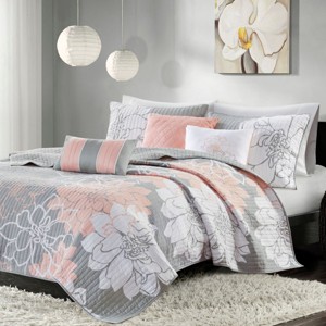 Sapphtopaz Bedding Comforter Set Cotton Floral Prints and Solid Colors Reversible Sateen Quilted Quilt Set 6 Piece - 1 of 4