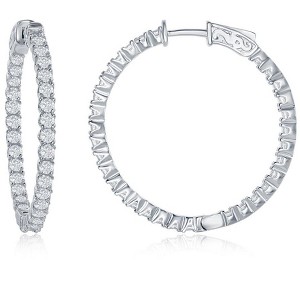 Bella Silver Sterling Silver 3x35mm Inside-Outside CZ Hoop Earrings - Silver - 1 of 2