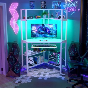 Aheaplus Small  Computer Desk with Hutch, Corner Home Office Desk with LED Lights & Power Outlets, Gaming Desk with Keyboard Tray - 1 of 4