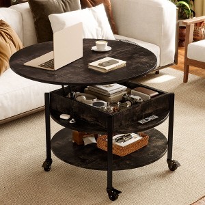 WOWLIVE Lift Top Coffee Table with Storage Shelves and Wheels，Round Casters Cocktail Table with Hidden Compartment for Living Room - 1 of 4