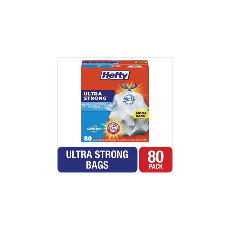 Hefty Ultra Strong Scented Tall White Kitchen Bags, 13 gal, 0.9 mil, 23.75" x 24.88", White, 80/Box, 1 of 6