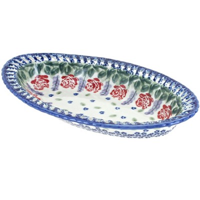 Blue Rose Polish Pottery Roses Are Red Small Oval Dish