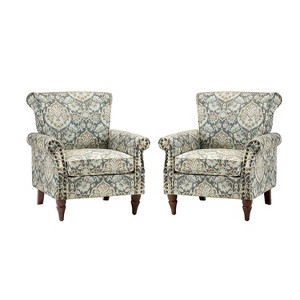 Set of 2 Araceli Traditional Wooden Upholstered Floral Armchair with Wingback and Nailhead Trim | ARTFUL LIVING DESIGN - 1 of 4