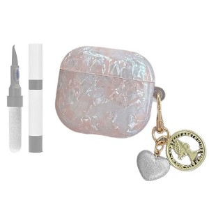 HTUTWOO for AirPods Pro 2 or AirPod 4 Cute Case, Bling  Marble Shell Headphone Cover with Heart-Shaped Keychain and Cleaning Kit for Women - 1 of 4