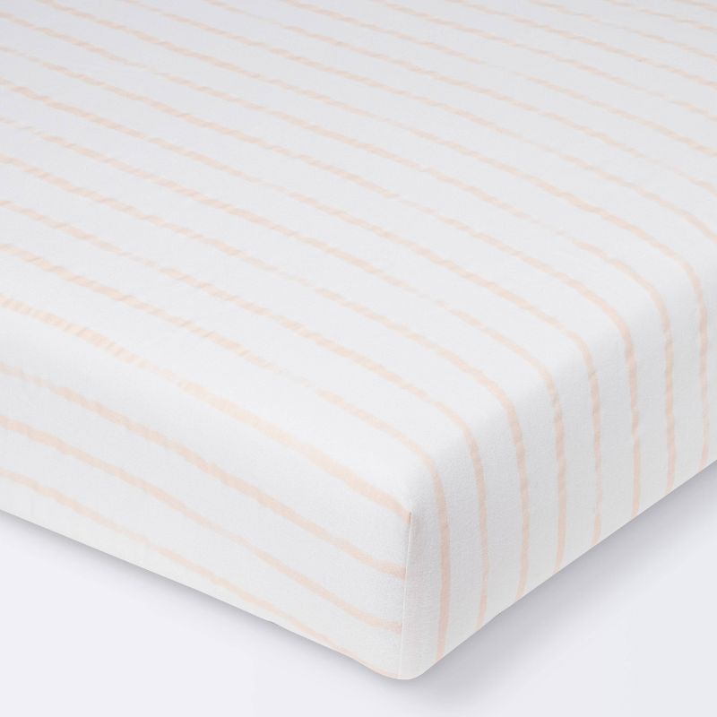 Fitted Crib Sheet - Cloud Island&#8482; Pink Vertical Stripe, 1 of 7