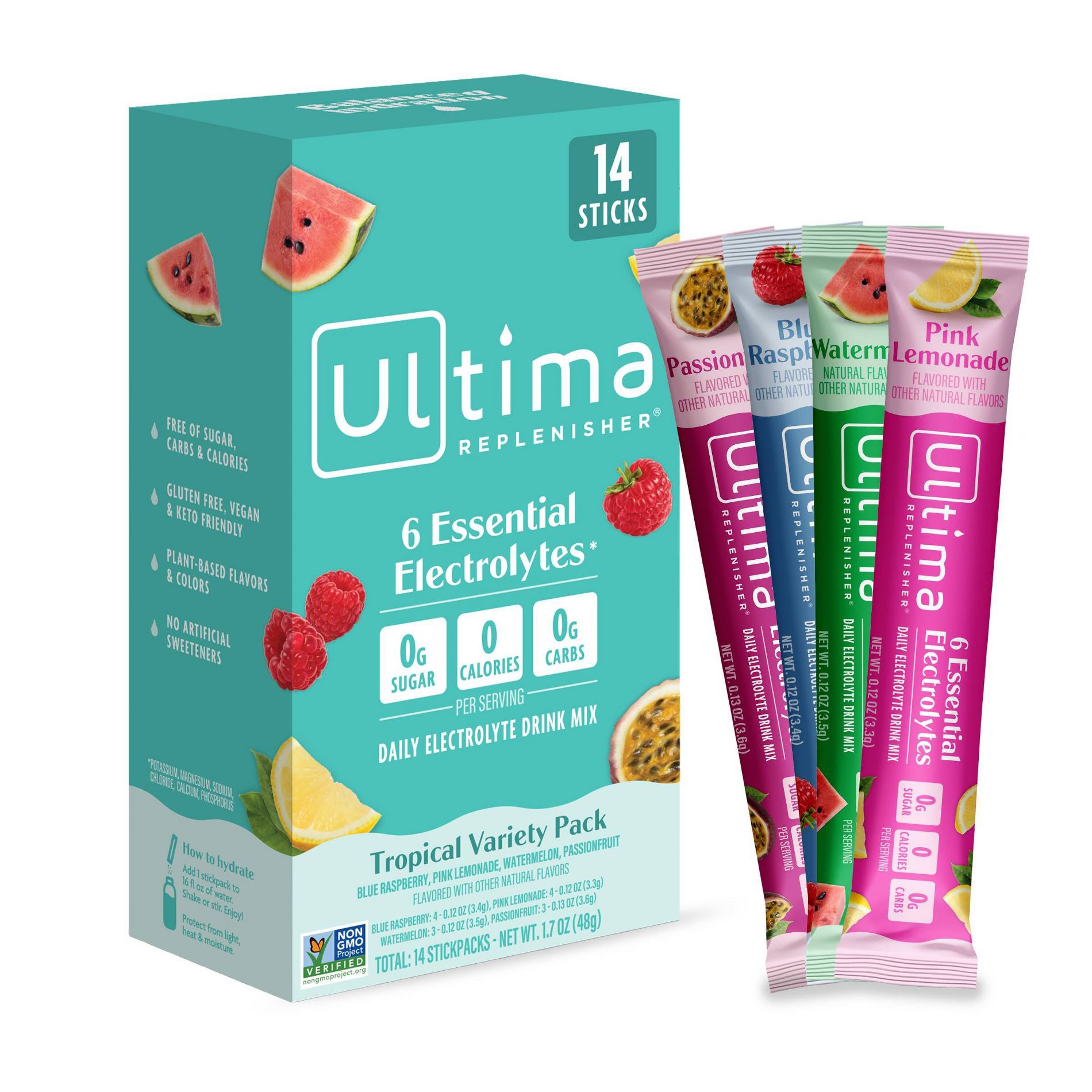 Ultima Replenisher Daily Hydration Electrolyte Stick Packs - Tropical Variety Pack - 1.7oz/14ct