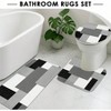 Black White Checkered Bathroom Set 3 Shower Curtain, Toilet Lid Cover, Non-Slip Mat. Includes 12 Hooks, Modern Abstract Design. - 4 of 4
