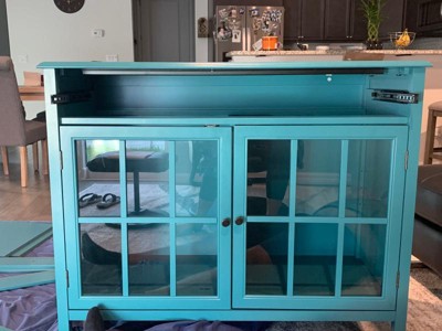 Windham 2 Door Accent Buffet Cabinet With Shelves Teal Threshold Pine Wood Glass Pane Doors Storage Target