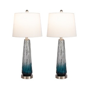 Maxax Set of 2 Blue Glass Table Lamps,Modern Desk Lamps with White Fabric Shade for Bedroom, Living Room£¬3-Way 150W E26 Base - 1 of 4