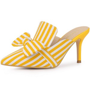 Allegra K Women's Pointed Toe Stripe Bow Slip-on Stiletto Heel Slides Mules - 1 of 4