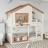 TIRAMISUBEST Twin/Full House Design Bunk Bed / Loft Bed with Floor Bed, Kids Bed Frame with Bookshelf, Ladder & Guardrail - 3 of 4