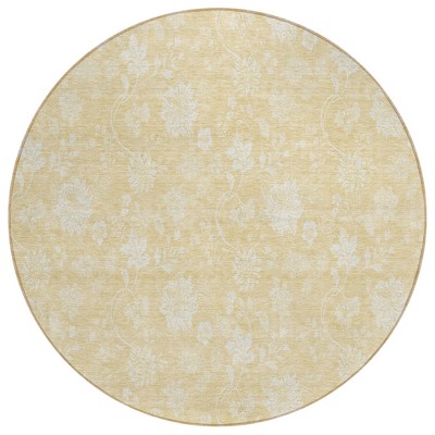 Yellow Wheat And Ivory Floral Washable Indoor Outdoor Area Rug