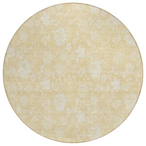 Yellow Wheat And Ivory Floral Washable Indoor Outdoor Area Rug - 1 of 4
