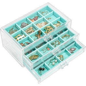 5-Drawer Acrylic Earring Organizer with Adjustable Velvet Trays, Clear Jewelry Storage Box for Women, Grey - 1 of 4