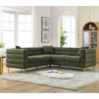 81.5" Modern L-Shaped Corner Sectional Sofa, 5-Seater Teddy Sectional Couch with 3 Pillows, Streamline Design