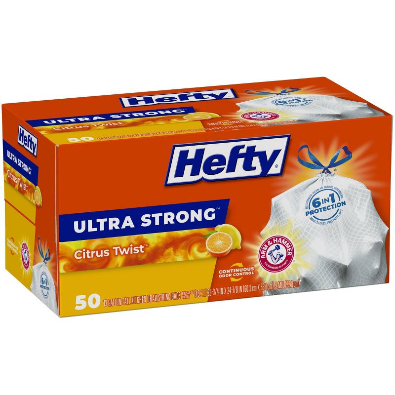 Hefty Ultra Strong Tall Kitchen Drawstring Trash Bags - Citrus Twist Scent - 13 Gallon - 50ct, 3 of 10