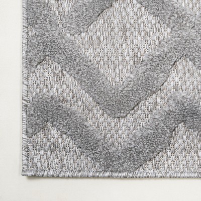 Gray Round Geometric Synthetic Indoor/Outdoor Rug